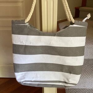 NEW Grey striped Tote Bag with Rope Handles